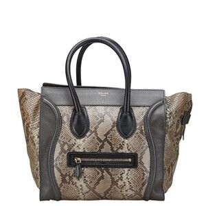 Celine Luggage Shopper Python Handbag Khaki Green Brown Black Leather
